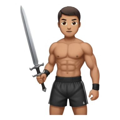 a man holding sword wearing only boxer sticker