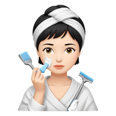 a white woman who has black short hair cleaning her face sticker