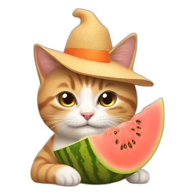 a cat with a melon as a hat sticker