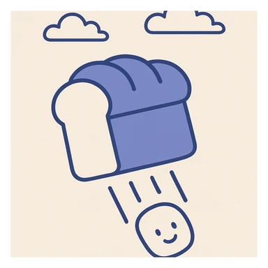a playful cartoon style loaf of bread falling from white clouds sticker