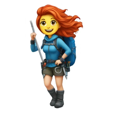 a red hair female mountaineer summitting EVEREST with greek flag sticker