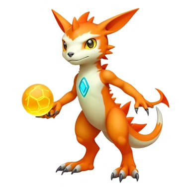 Modern lush warm-colored neon-colored Digimon-Fionbri-creature (full body) sticker