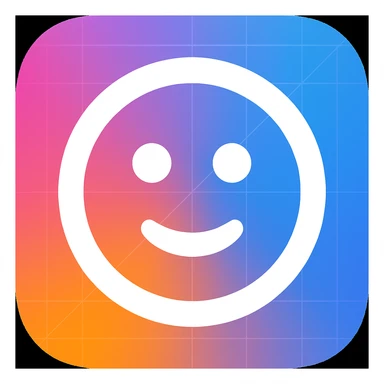 Frame 5: Background is a blend of gradient and blue, some grid lines starting to appear, smiley face unchanged (keyframe for morph animation) sticker