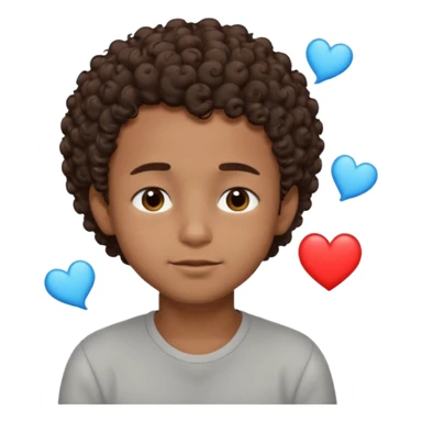 Brown boy with short curly hair dreaming abouthis girlfriend small smirk on his face eyes closed with a little heart next to him sticker