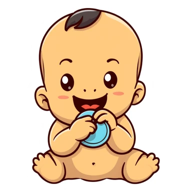 smiling baby boy teething with finger in mouth sticker
