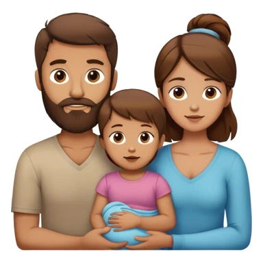 Homme brun barbu et femme brune avec deux enfant garçon 3 ans   et fille 6 mois   sticker