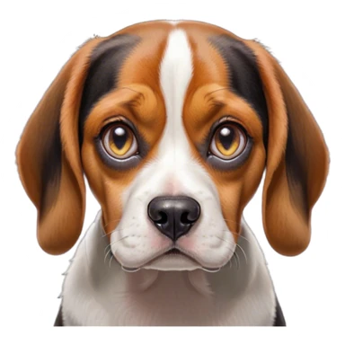 Cinematic Grumpy Tri-Color Beagle Portrait Emoji, Head tilted slightly with a deeply unimpressed expression, featuring a thick tri-color coat of white, brown, and black, large, droopy hazel eyes narrowed into an unamused glare, floppy ears slightly drooping in exasperation, Simplified yet comically expressive features, highly detailed, glowing with a dry, sarcastic glow, high shine, effortlessly judgmental yet dignified, stylized with a touch of cynicism, bright but brooding, soft glowing outline, capturing the essence of an eternally unimpressed yet endearing companion, so lifelike it feels like it could sigh heavily at you in disdain at any moment! sticker