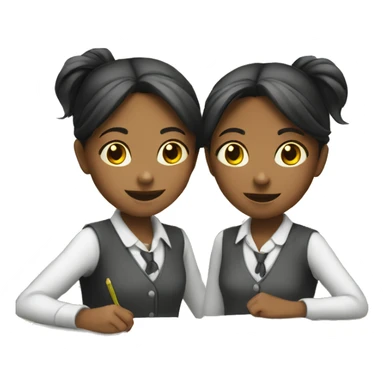 Two  schoolgirl at the table are playing sticker