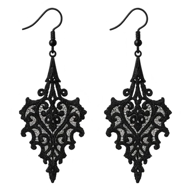 goth earrings, black lace, delicate and mysterious, victorian gothic style sticker