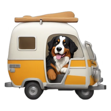 bernese mountain dog driving camper and wood-fire sticker