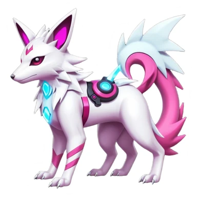 White and magenta cyperpunk futuristic feral Zangoose-Manectric-Luxray-Umbreon-Vaporeon-Amaura-Electrike-fusion-creature  sticker