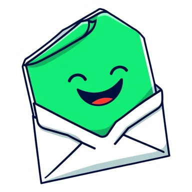 Geometric Maya style smile emoji - receiving a letter, strictly white and deep dark green only, angular sharp lines sticker