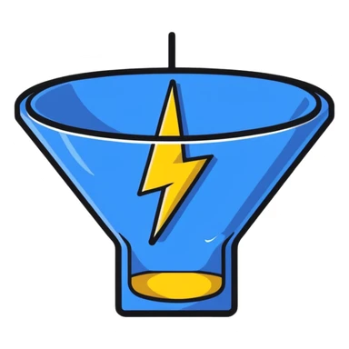 Marketing optimization funnel with lightning bolt for efficiency sticker