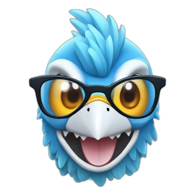 Crazy funny Articuno head with human white teeth and beautiful smile wearing glasses and hat sticker