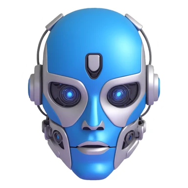 artificial intelligence, robotic face, blue and silver, tech details, modern style sticker