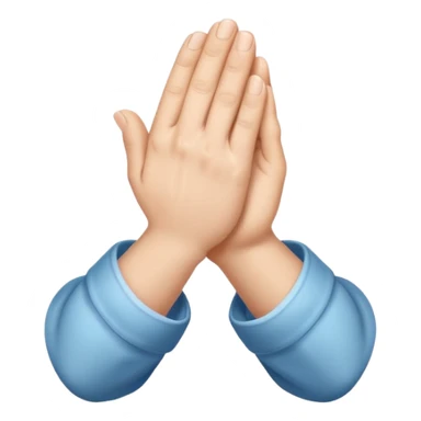 Create an Apple-style emoji of two hands pressed together in a praying gesture. The hands should be simplified, smooth, and cartoon-like, with soft gradients and glossy highlights typical of iOS emojis. Show only the hands, with no arms or background, isolated on a transparent background. sticker