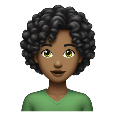 long curly black hair,eyes with a hint of green, eyes positive  canthal tilt ,medium thick shaped eyebrows , and medium thin lips, round face shape, soft jawline, full body, teen, sensual, american sticker