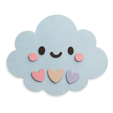 kawaii puffy cloud holding tiny pastel hearts, soft pastel colors, no limbs, full body, paper craft style sticker