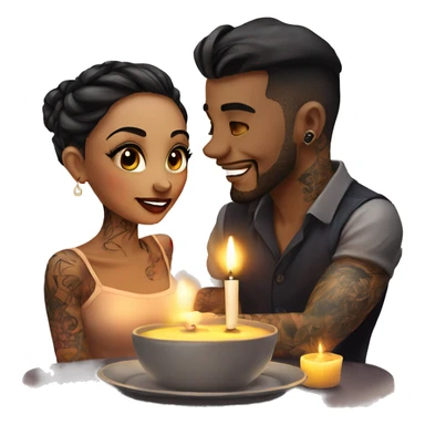 romantic candle light dinner for beautiful tattooed couple sticker