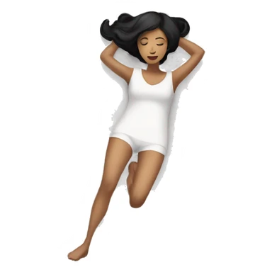 a white woman with black hair lying on her back on the floor looking up sticker