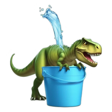 tyrannosaurus rex drinking from a bucket of water sticker