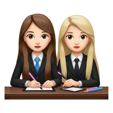 TWO GIRLS DOING PROJECT, PROFESSIONAL AND CUTE , LONG HAIR MAKEUP sticker