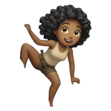 Black hairs and beige skin girl climbing a rock sticker