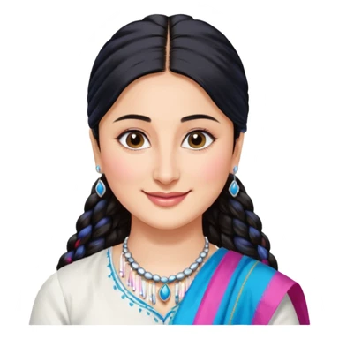 generate a pretty bratz emoji that looks like Kareena Kapoor's Geet character. 
Make her wear a white shirt with a colorful blue-pink dupatta wrapped around her neck. smiling big. Black hair tied into a side part ponytail, silver hoops and no necklace

She should look exactly  like Kareena Kapoor sticker