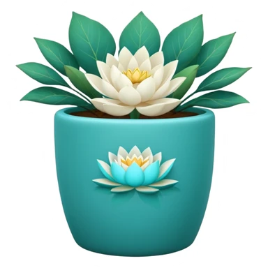 Decorative turquoise planter with a shallow, cylindrical shape and a white lotus flower plant sticker
