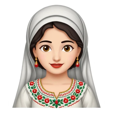 Palestinian girl cheerful wearing traditional embroidered dress, subtle background sticker