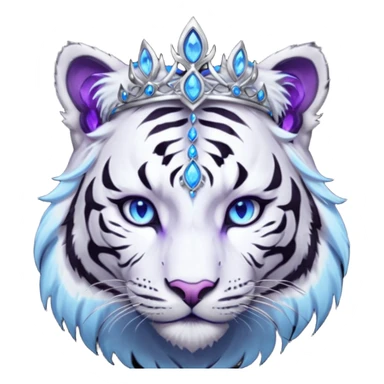 ESO Female white/black tiger khajiit leader of the umbral rose, glowing blue eyes, glowing blue 'third eye' gem; beautiful purple gemmed silver tiara sticker
