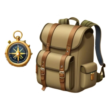 Icon for Expeditions: a compass, a map, a backpack with trekking gear, and a rugged expedition jeep, set against a backdrop of snowy mountains, sand dunes, and tropical islands. The icon should capture the spirit of adventure and exploration in diverse landscapes. Transparent background. sticker