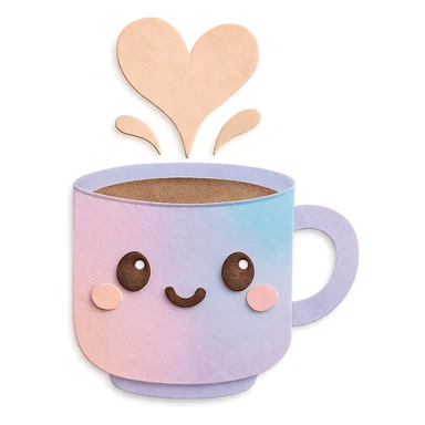 coffee cup with heart-shaped steam, kawaii style, soft pastel gradient background sticker