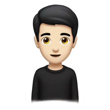 A pale man with straight black hair and hazel eyes and a black jumper sticker