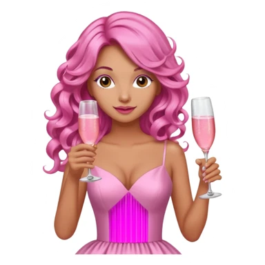 One lady with long pink curled hair and tan skin holding a glass of  pink champagne in each hand sticker