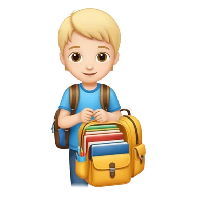 child packing a school bag with books and supplies, cheerful and organized sticker