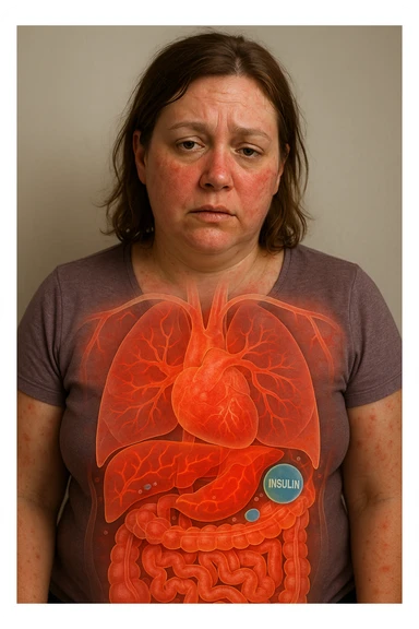 Donna con insulino resistenza e infiammazione cronica nel corpo. immagine realistiche sticker