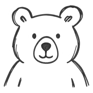 bear, sketchy black lines, hand drawn icon style sticker