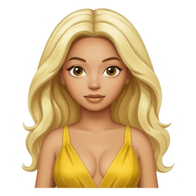 Beyonce with long platinum blonde hair, yellow outfit sticker