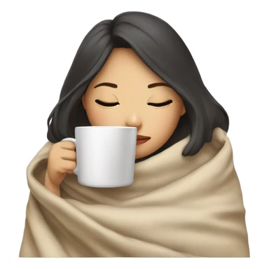 asian girl inside a blanket sipping coffee eyes closed sticker