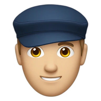 european guy wearing navy cap using laptop sticker