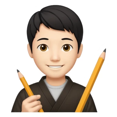 A Japanese male character with short hair, smiling, holding a pencil in his hand. sticker