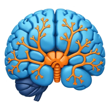 blue digital brain with little orange neurons sticker