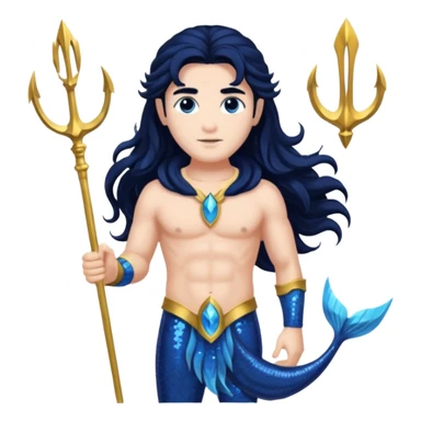 Neptune, God of the Sea from Gods and Goddesses with long black hair, dark blue sequin outfit sticker