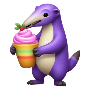 Full body Purple anteater holding a rainbow parfait sticker