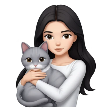 Kendall Jenner long hair with white dress hug one grey white cat sticker