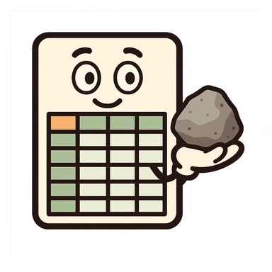 flat toon style spreadsheet with rock on hand, cartoonish sticker