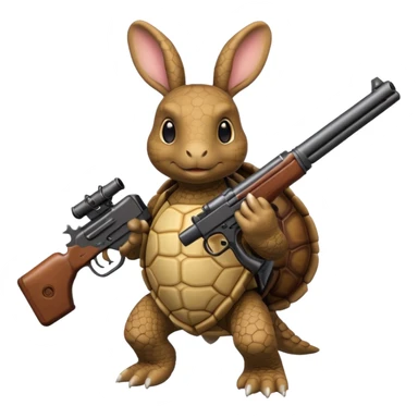Turtle with a rabbit on its back that has a gun sticker