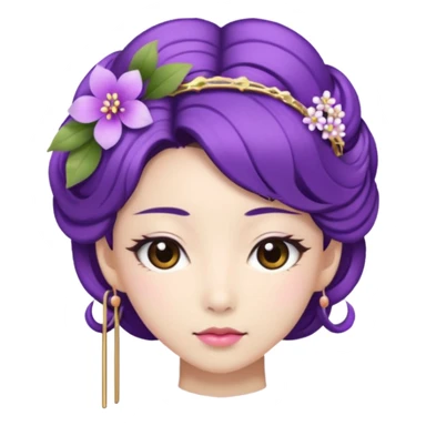 Japanese Princess with floral hairpin, purple sticker