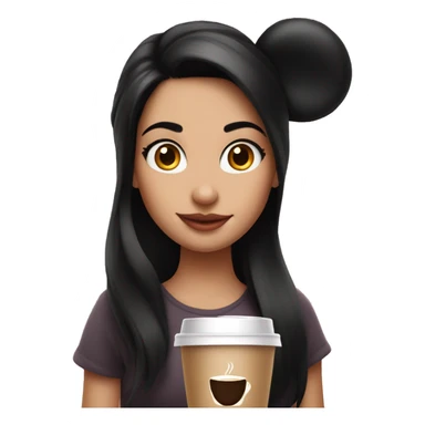 Dark haired girl with Minnie Mouse ears and a coffee sticker